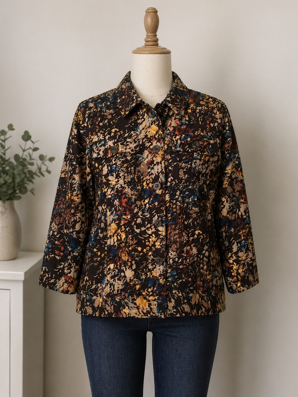 Christopher & Banks Multicolor Abstract Button-Up Shirt Jacket Pre-owned Size M
